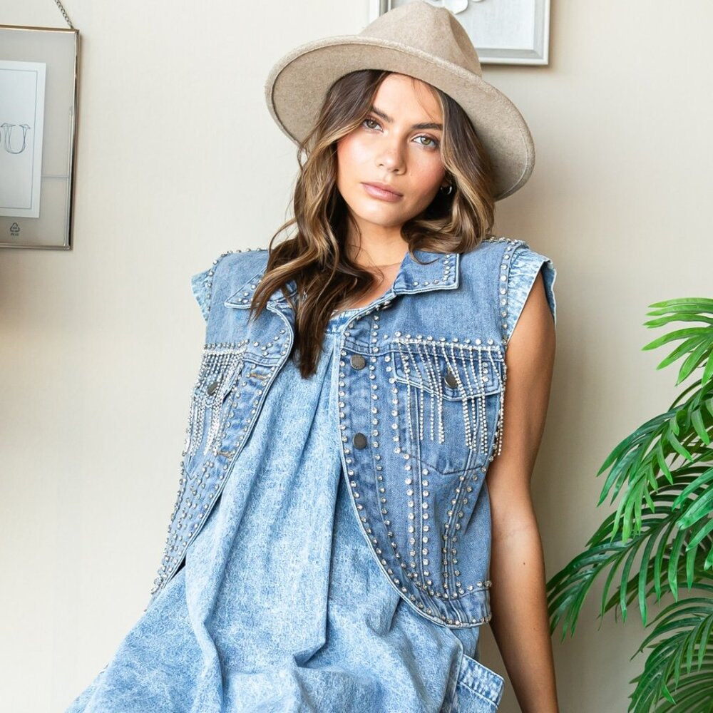 Studded Denim Vest